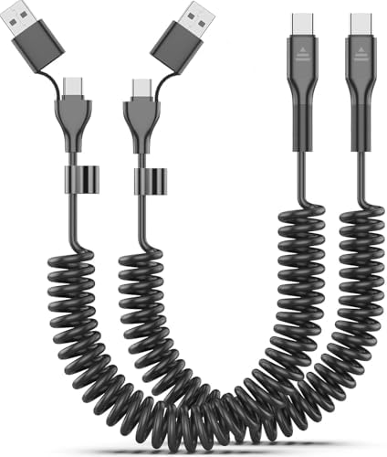 Coiled USB C Car Play & Fast Charging Cable for i Phone 16, 15 Pro Max & Samsung – Versatile USB C to Type C Cord (3 FT, 2 Pack) – Streamlined Design for Android Auto & Unmatched Connectivity on the Go