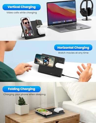 Magnetic 3-in-1 Wireless Charging Station for Apple Devices: Joy Geek Foldable Charger Stand for i Phone 15/14/13/12 Pro Max, Apple Watch 9/8/7/6/5/4 SE, & Air Pods Pro 2/3 – Fast, Portable, and Stylish Charging Solution for Tech Enthusiasts