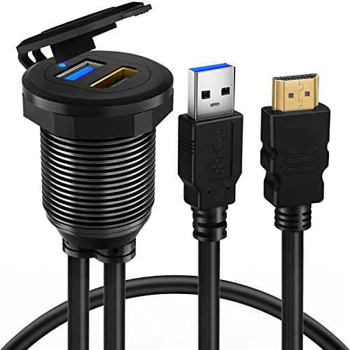 BATIGE Type C USB 3.0 Flush Mount Extension Cable – 3 ft Alloy Shell Car, Truck & Motorcycle Dashboard USB Port with LED Indicator for Enhanced Durability and Seamless Connectivity