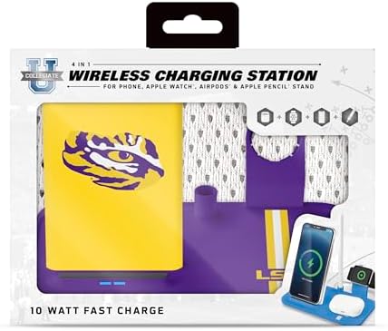 SOAR NCAA 4-in-1 Wireless Charging Docking Station: Rapid Charge Solution for i Phone, Apple Watch, Air Pods & Apple Pencil – Official NCAA Design for Ultimate Fan Experience and Device Compatibility