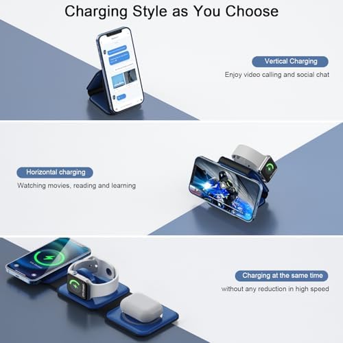 RTOPS 3-in-1 Magnetic Wireless Charging Station for i Phone, Apple Watch, and Air Pods – Compact Ga N Travel Charger with Enhanced Speed and Compatibility for i Phone 16/15/14/13/Pro/Max, Air Pods 4/3/2/Pro – All-in-One Solution for Ultimate Convenience and Efficiency