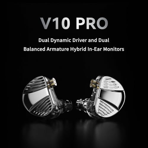 TRN V10 Pro High-Fidelity Wired Earbuds – Premium Dual Driver IEMs for Superior Audio Fidelity, Detachable Cable for Customization, Ergonomic Comfort for Extended Wear, Sleek Black Finish Ideal for Musicians, Audiophiles, and Video Conferencing