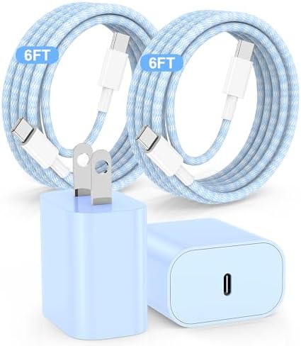 Rapid Charge 3-Pack USB-C Fast Charger Kit for i Phone 15 & 16 Pro Max – 20 W Power Blocks with Robust 6 ft & 10 ft Braided Cables – Ultra-Fast Charging Solution for i Pad Pro 13/12.9 – Sleek, Portable Wall Charger for Everyday Convenience