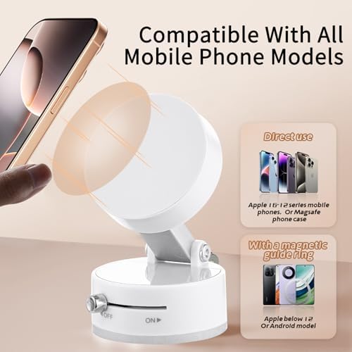 Vacuum Magnetic Phone Holder Updated Suction Cup Phone Mount Foldable and Portable Easy to Operate and Durable Multi-scenario Application 360° Adjustable for Gym/Kitchen/Bathroom/Car/Desktop(White) – Enhanced Compatibility and Speed