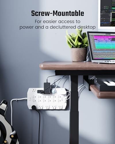 SUPERDANNY 22-Outlet Surge Protector Power Strip with 6.5 Ft Cord, 2 USB-C & 4 USB Ports – High-Capacity 1875 W/15 A with 2100 J Surge Protection for Home, Office, and Dorm Use – Wall Mount Design for Space-Saving Convenience