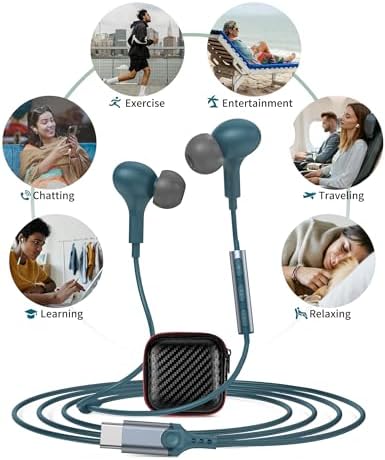 Magnetic USB C Earbuds for Samsung Galaxy S24 Ultra, S23 FE, S22, S21, A54, A53 & i Phone 16, 15 Pro Max – Noise Isolating Wired Headphones with Microphone and Volume Control for Enhanced Audio Experience – Perfect for Music Lovers and Professionals