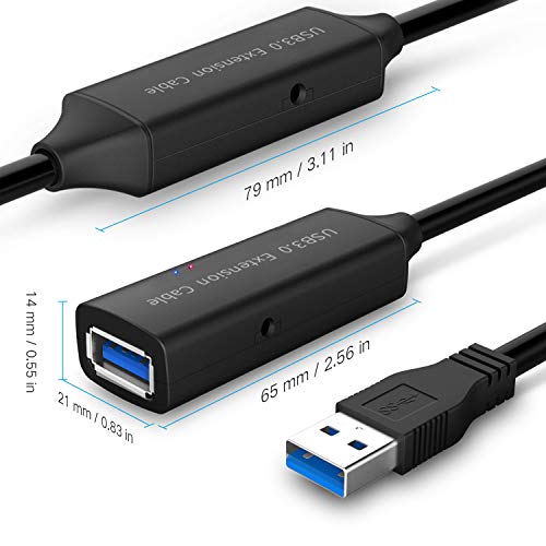 RSHTECH 32-Foot USB 3.0 Active Extension Cable with 5 V 2 A Power Adapter – High-Speed Male to Female USB Extender with Built-in Signal Boosters for Gaming Consoles and Peripherals – Unmatched Data Transfer and Versatile Compatibility