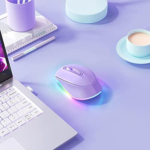 seenda Rechargeable Wireless Mouse with LED Rainbow Lights – Ergonomic, Quiet Click Design for Laptops, PCs, and Chromebooks – Perfect for Kids and Professionals Alike – Portable Purple Accessory for Enhanced Productivity and Style