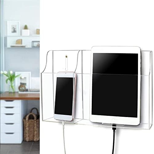 Clear Acrylic Wall-Mounted Tablet Holder – Sleek Charging Station for i Pads, Kindles, and Smartphones – Innovative Remote Control Organizer for Modern Homes and Offices – Maximize Space with Easy Access Design – Durable and Stylish Storage Solution for Clutter-Free Living