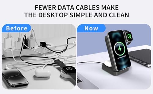 3-in-1 Wireless Charging Dock for Apple Watch, i Phone, and Air Pods – Fast, Efficient Multi-Device Charger Station for Enhanced Compatibility (Black)
