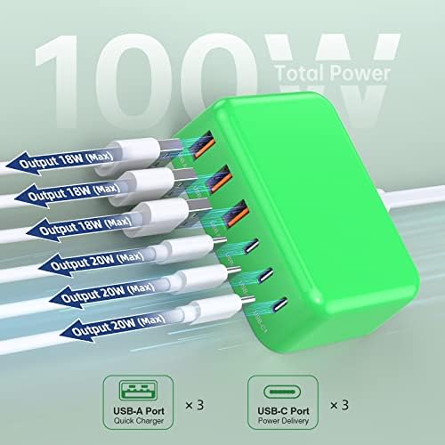 Ultimate 125 W USB-C Multi-Device Charging Station: 6-Port Fast Charger with Ga N Technology for i Phone, i Pad, Apple Watch, Galaxy S23 & More – Compact Power Hub for Home & Office Efficiency