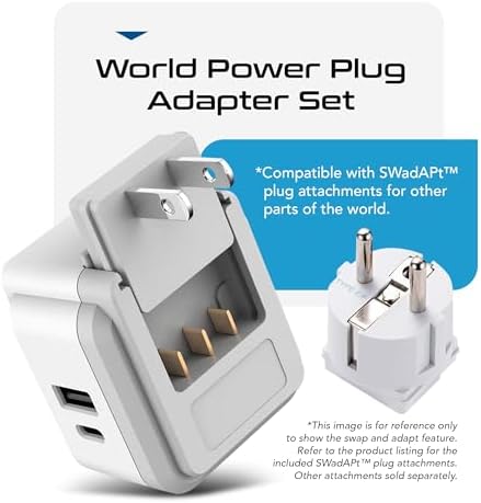 Compact Travel Power Adapter Set for Brazil, Peru & Chile – 20 W Dual USB & USB-C Charger with 2 USA Sockets – Fast Charging with Type C & N Attachments – Portable Plug Converter for Global Travelers – Stay Connected Anywhere