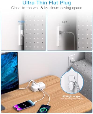 Optimize Your Travel Experience with One Beat Power Strip: 5 Ft Flat Extension Cord Featuring 3 AC Outlets & 4 USB Ports (2 USB-C) – Ideal for Cruise Ships, Dorm Rooms, and On-the-Go Charging – Compact, Non-Surge Protector Design for Enhanced Compatibility & Rapid Device Charging