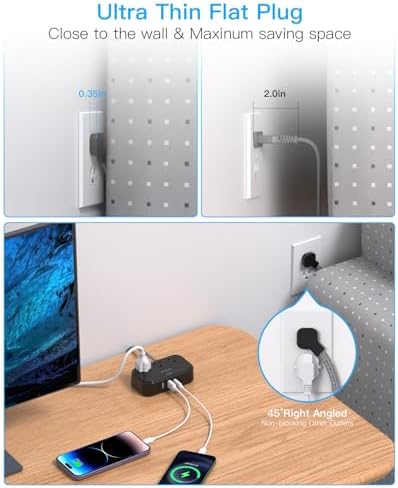 Optimize Your Travel Experience with One Beat Power Strip: 5 Ft Flat Extension Cord Featuring 3 AC Outlets & 4 USB Ports (2 USB-C) – Ideal for Cruise Ships, Dorm Rooms, and On-the-Go Charging – Compact, Non-Surge Protector Design for Enhanced Compatibility & Rapid Device Charging