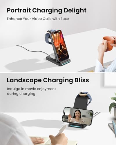 Ultimate 3-in-1 Wireless Charging Station for Fitbit and Smartphones – GEEKERA Fast Charge Stand for Fitbit Sense 2/Sense/Versa 4/3, i Phone, Samsung, Google Pixel, and Air Pods – Sleek, Efficient Design with Enhanced Compatibility and Safety Features