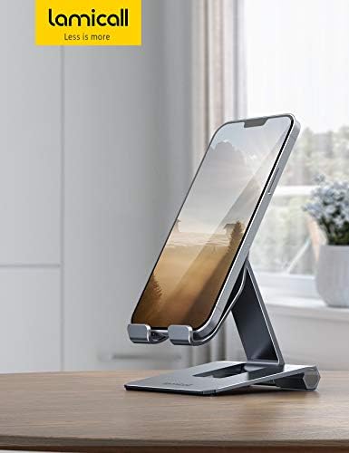 Lamicall     Adjustable Cell Phone Stand Desk – Foldable Desktop Phone Holder, Cradle, Dock, Compatible with iPhone 15 14, Plus, Pro, Pro Max, 13 12 X XS,4-11” Phone Sliver – Enhanced Compatibility and Speed