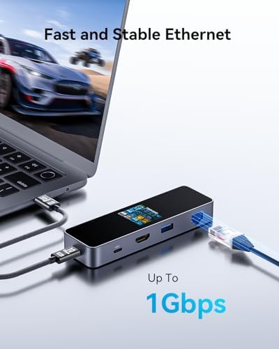 Transform Your Workflow with the DOCKCASE Explorer Edition 6-in-1 USB C Hub – Experience 4 K@60 Hz HDMI Output, Lightning-Fast Gigabit Ethernet, and Versatile USB-C & Dual USB-A Connections for Mac Book Air/Pro & XPS – Ultimate Power Delivery for Dynamic Professionals On the Move