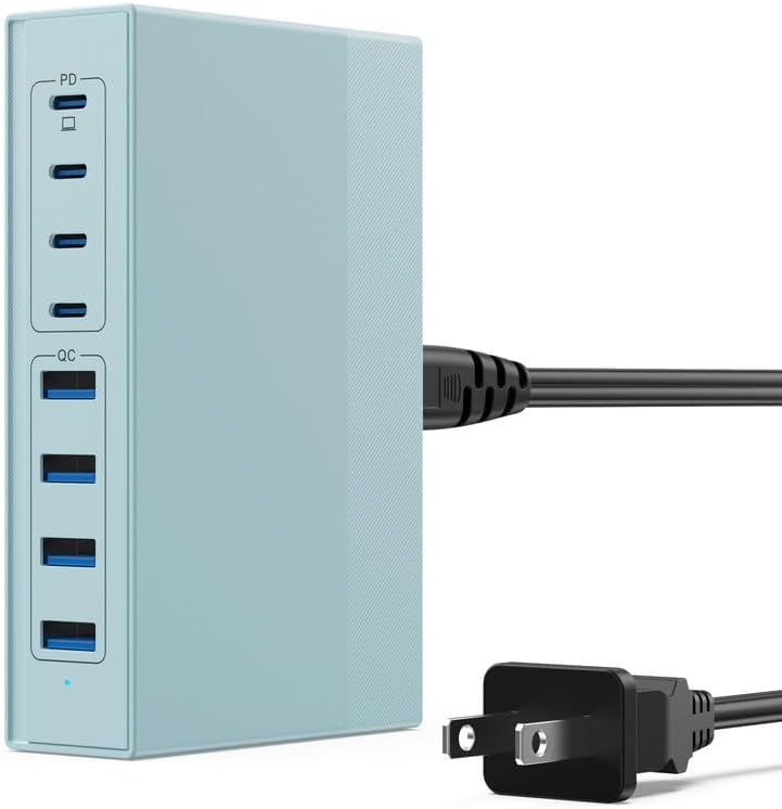 Revolutionize Your Charging Experience: 200 W Ga N III USB C Travel Charger Hub – 8-in-1 Multi-Device Fast Charging Station for Mac Book Pro, Dell XPS, i Phone 16/15/14 & Galaxy S24 – Compact, Lightweight Design with PD 65 W Power Delivery & Enhanced Compatibility – Stylish Purple Finish for Tech Enthusiasts