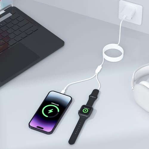 Elevate Your Charging Experience: Dual-Function 6 ft Magnetic USB C Charger for Apple Watch & i Phone 15/16 – High-Speed 20 W Power Block Included, Effortless Magnetic Alignment for All Series, Ideal for Home and Travel Use