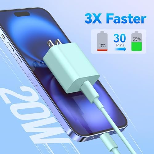 Revolutionary 3-Pack 20 W USB-C Fast Chargers with 10 FT Cables in Elegant Pink, Purple, and White – Ultimate Compatibility for i Phone 15/16 Pro/Max/Plus – Experience Lightning-Fast Charging and Stylish Convenience for All Your Power Needs