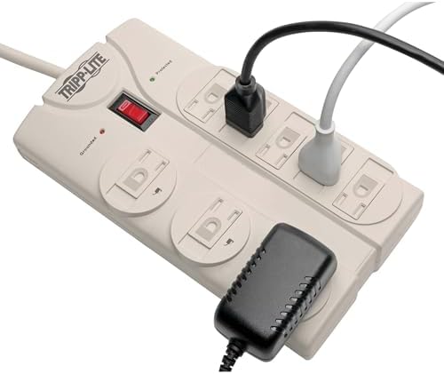 Tripp Lite 8-Outlet Surge Protector Power Strip with 8 ft Right-Angle Cord – Premium Surge Defense and $75 K Equipment Insurance for Home & Office, Sleek Light Gray Design, Enhanced Safety and Efficiency