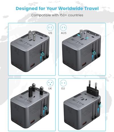 VINTAR Universal Travel Adapter 75 W Ga N Technology: Ultimate All-in-One Power Converter with 3 USB-C PD and 2 USB-A Quick Charge Ports for Global Use – Compact Power Solution for Laptops & Smartphones in 200+ Countries – Reliable Performance with Safety Features for Hassle-Free Charging