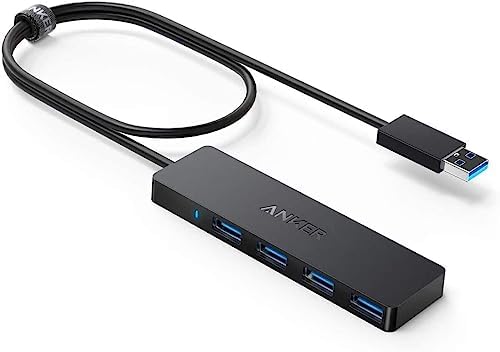 Anker Ultra-Slim 4-Port USB 3.0 Hub – Lightning-Fast 5 Gbps Data Transfer for Mac Book, i Mac, and Surface – Compact 0.7 ft Design for On-The-Go Professionals – Enhance Your Workspace with Effortless Connectivity and Seamless Device Integration
