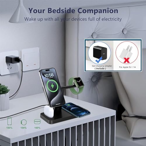 PDKUAI 4-in-1 Magnetic Charging Station – Fast Wireless Charger Stand for i Phone 16/15/14/13/12 Pro/Max/Mini/Plus, Apple Watch 10/9/8/7/6/SE/5/Ultra & Air Pods Pro/4/3 – Enhanced Compatibility with Dedicated Adapter – Sleek White Design for Home & Office