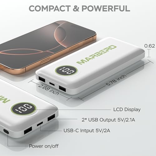 Ultra-Slim 10000 m Ah Portable Power Bank – MARBERO V18 High-Speed USB-C Charger for Multi-Device Charging – Lightweight, Durable Battery Pack for Samsung, Google, and Android Phones – Fast Charge Technology Ensures All-Day Power on-the-Go