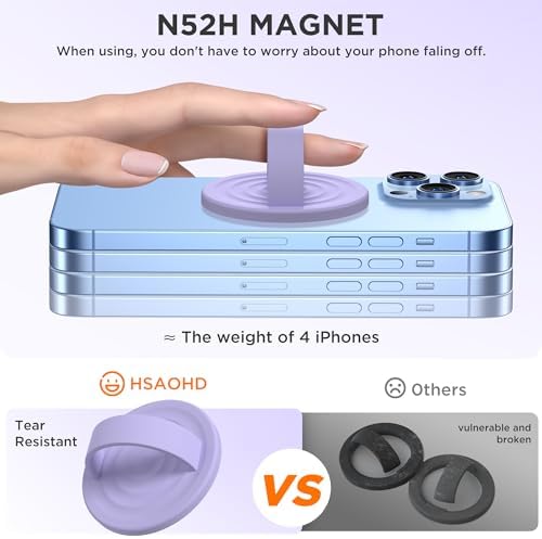 Magnetic Silicone Phone Grip for i Phone 12-16 | Stylish Lilac Purple Finger Ring Holder with Comfortable Removable Loop | Enhanced Mag Safe Compatibility for Ultimate Secure Handling and Effortless Functionality | Durable and Elegant Mobile Accessory