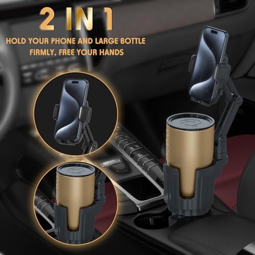 Universal Car Phone Holder and Cup Holder Expander – 2 in 1 Adjustable Mount with 360° Rotation for Safe Hands-Free Navigation – Compatible with All Smartphone Models – Effortless Installation and Durable Design for Enhanced Driving Comfort