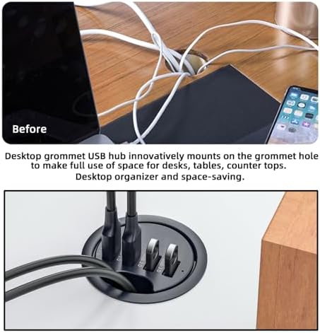 Optimize Your Workspace with the NFHK USB 3.0 Hub & Desk Grommet Dock – High-Speed Dual-Port Splitter with Micro-SD Card Reader for Effortless Device Connectivity and Enhanced Workflow Efficiency