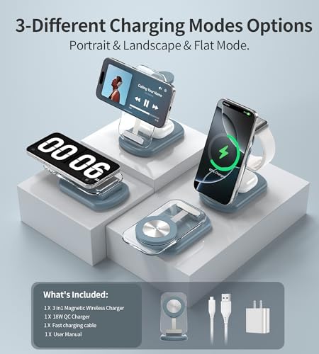 Ultimate 3-in-1 Magnetic Wireless Charging Station for Apple: Fast, Foldable Mag-Safe Charger with Night Light for i Phone 16/15/14/13/12, Apple Watch & Air Pods Pro – Travel-Ready, Enhanced Compatibility, and Rapid Charging Solution