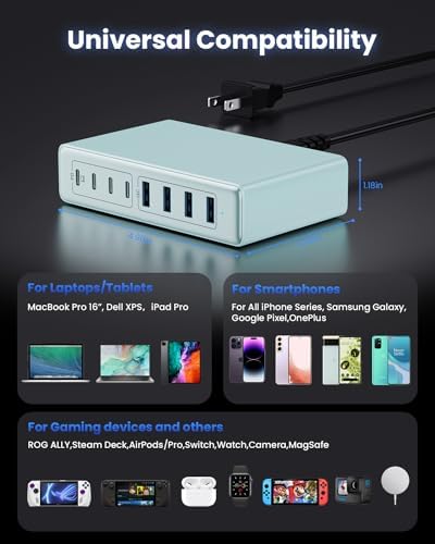 200 W Ga N IV USB-C Charging Hub: 8-Port Fast Charging Station with PD 65 W for Laptops, i Phones, i Pads, and Steam Deck – Compact & Efficient Power Adapter in Striking Red for Ultimate Device Versatility