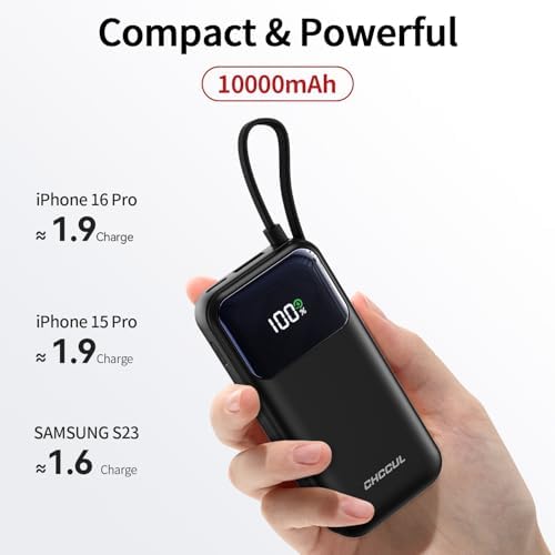 10,000 m Ah Portable Power Bank with Integrated USB-C Cable – Ultra-Fast Charging Solution for i Phone 16/15, Mac Book, Galaxy, i Pad & Air Pods – Your Essential Travel Power Companion with Superior Device Compatibility and Speed
