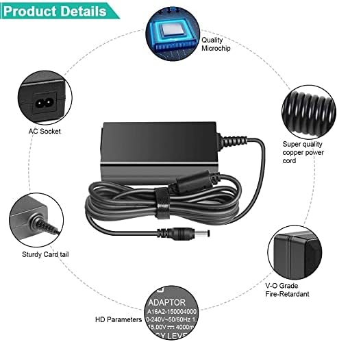 Universal 15 V 60 W AC/DC Adapter with 10 Interchangeable Tips – Versatile High-Compatibility Power Supply for 15 V Devices, Ideal for Efficient Charging, 4 A Output, Compact Design for Home, Office, and Travel Use