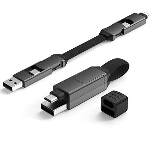 Multi Keychain Charging Cable Travel Portable Charger Cable Magnetic 4 in 1 USB C Cable Compatible with IP 15/15 Pro/ 15 Plus/ 15 Pro Max/MacBook/Galaxy (Lava Black) – Enhanced Compatibility and Speed
