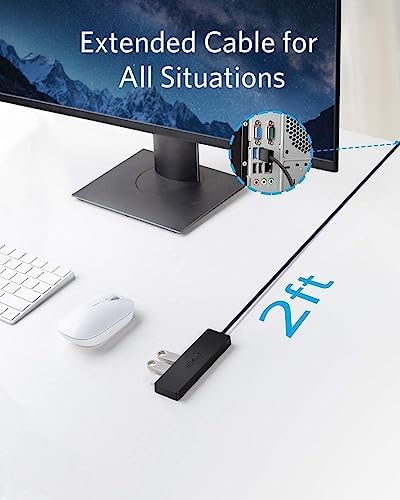 Anker Ultra-Slim 4-Port USB 3.0 Hub – Lightning-Fast 5 Gbps Data Transfer for Mac Book, i Mac, and Surface – Compact 0.7 ft Design for On-The-Go Professionals – Enhance Your Workspace with Effortless Connectivity and Seamless Device Integration