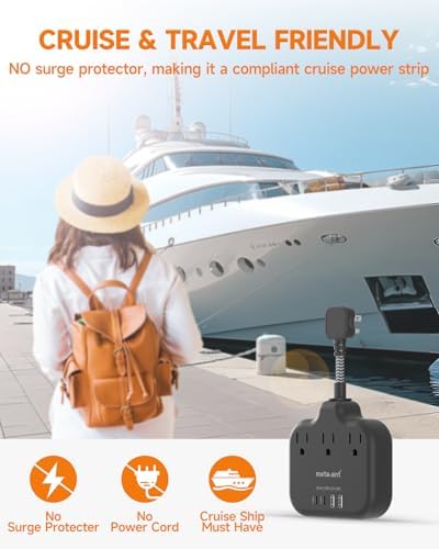 Stylish Brown Travel Power Strip with 5 Ft Cord – Compact Extension Solution Featuring 3 AC Outlets & 4 USB Ports (2 USB-C) for Rapid Charging – Ideal Desk Accessory for Tan Wood and Walnut Grain Décor – Maximize Functionality & Aesthetics in Any Space