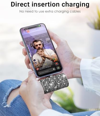 Chic Gray Bling Portable Power Bank – 6800 m Ah Fast Charger with Type-C Connector and Built-in Flashlight for i Phone 15 & Android Devices – Ultra-Compact Design for Stylish On-the-Go Charging and Emergency Preparedness