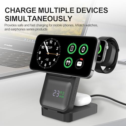 3-in-1 Wireless Charging Dock for Apple Watch, i Phone, and Air Pods – Fast, Efficient Multi-Device Charger Station for Enhanced Compatibility (Black)