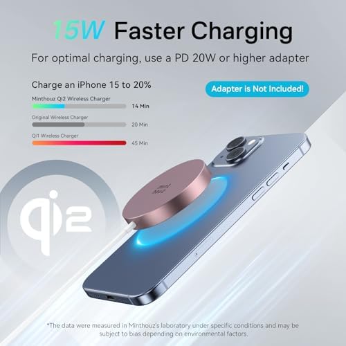 Minthouz Qi2 Magnetic Wireless Charger – 15 W Fast Charging for i Phone 16/15/14/13/12 Series & Air Pods, Sleek Magnetic Charging Pad for Qi-Enabled Devices, Effortless Power Boosts & Streamlined Design, Perfect for Home & Travel, No Adapter Required, Modern Black Finish