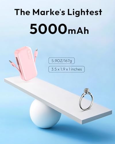 Compact 5000 m Ah Dual Power Bank Set with Integrated Cables – Ultra-Slim Fast Charging Portable Chargers for i Phone & Android | Stylish Travel Power Solutions in Black & Pink for Effortless Energy on the Move