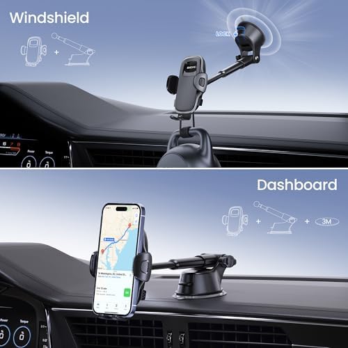 Universal 360° Adjustable Car Phone Holder with Telescopic Arm – Secure Suction Cup Mount for Dashboard and Windshield, Perfect for All Smartphones (4.8-7″) – Hands-Free Navigation and Enhanced Safety Drive Solution