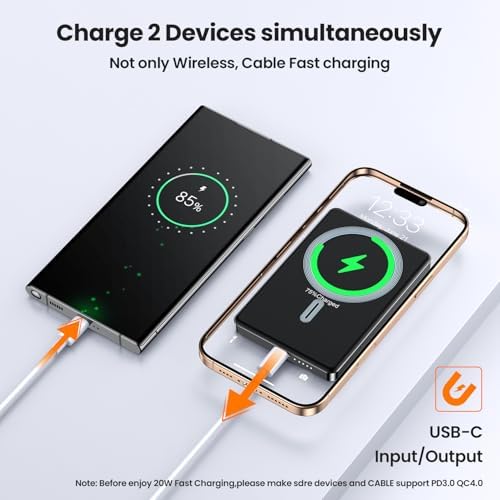 Magnetic 10000 m Ah Ultra-Slim Power Bank – 20 W Rapid Wireless Charger for i Phone 12/13/14/15 Pro Max – Compact & Lightweight Design with Enhanced Safety – Ideal for Quick On-the-Go Charging Solutions