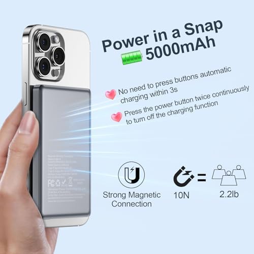 Magnetic Wireless Power Bank 10000 m Ah – Fast Charging Portable Charger for Samsung Galaxy S25/S24/S23/S22/S21 & Google Pixel 9 Pro/8/8 a – 20 W USB-C Battery Pack with Enhanced Magnetic Alignment for Hassle-Free Charging Anytime, Anywhere