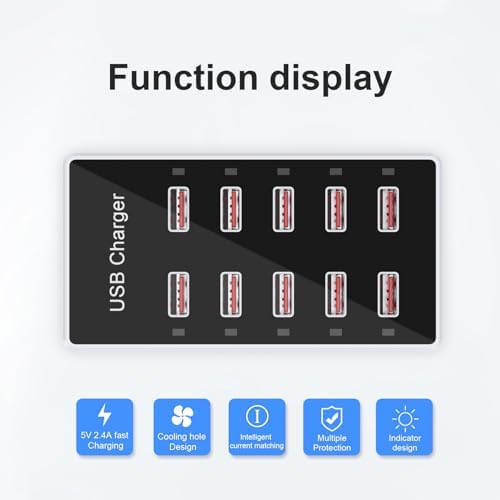 Multi-Device USB Charging Hub with 10 High-Speed Ports – Smart Plug Power Strip for i Phone 15/14/13, i Pads, Galaxy Watches & Android Phones – Ultimate Fast Charging Solution for Home & Office Efficiency