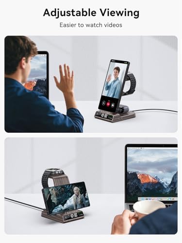 Upgrade Your Charging Experience with the Premium 3-in-1 Wireless Charger Station for Samsung Devices – Ultra-Fast Dock for Galaxy S24 Ultra, S23 Ultra, Z Flip 6, Fold 5, Galaxy Watch 7/6/5 Pro, and Buds – Modern Wood Grain Design with Integrated Clock for Enhanced Organization and Style
