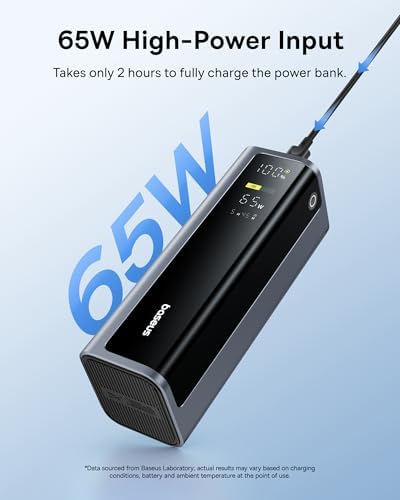 Baseus 20800 m Ah 145 W Multi-Device Power Bank – Rapid Charging Hub with 4 Ports & Smart Digital Display for Mac Book, i Phone, Samsung, Dell & Steam Deck – Ultimate Portable Charger for Professionals & Gamers on the Move
