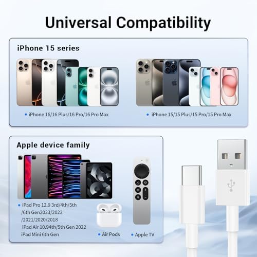 Car Carplay Cable for Apple iPhone 16 15 Pro Plus Max Plus, [3-Pack,3.3FT+3.3FT+3.3FT] USB A to USB C for Carplay USB C Cord, USB C Cable for iPad Pro/Air/Mini,Samsung Galaxy Car Charger Cable Cord – Enhanced Compatibility and Speed